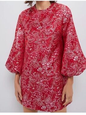 Tuckernuck Hyacinth House Red & Pink Jacquard Janie Mini Dress Extra Small